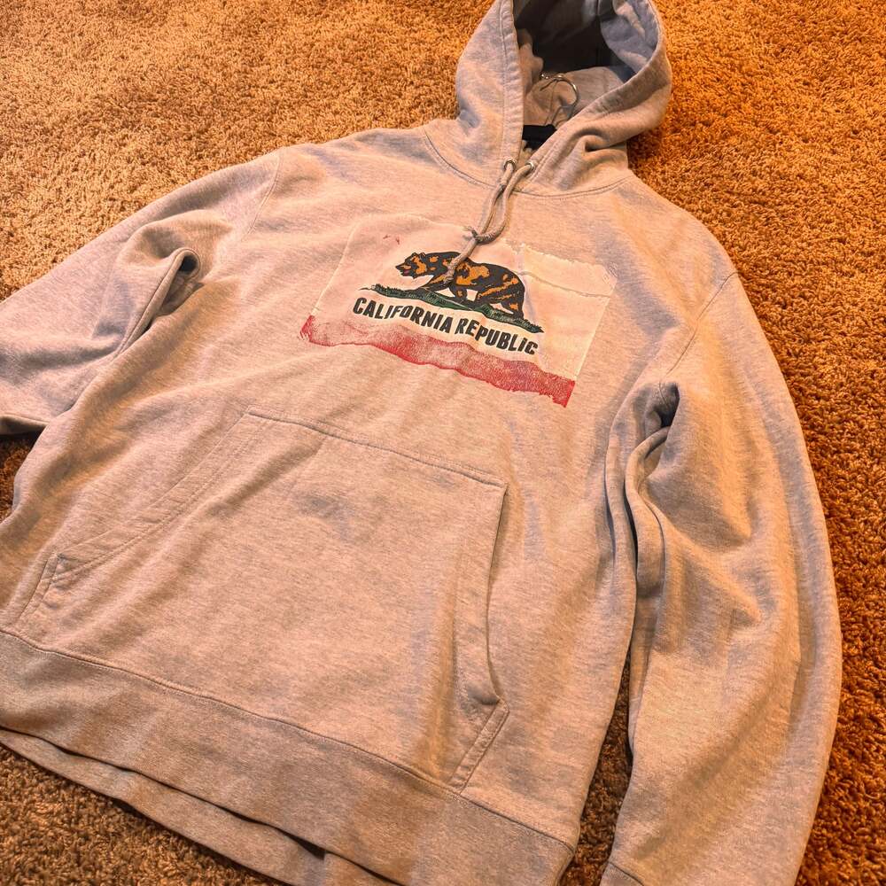 Bowery California Republic Gray Hoodie SweatShirt Mens M Long Sleeve Pull Over